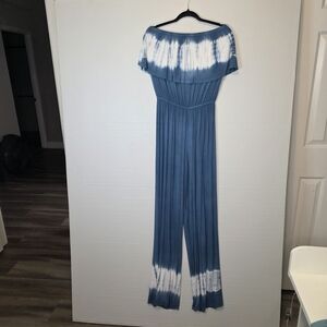 NWT- Blue Tie-Dye Off-Shoulder Jumpsuit